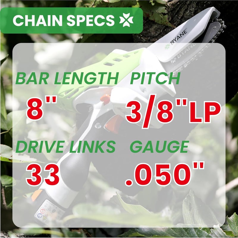 Byane 8 Inch Mini Cutter Chainsaw Chain, 2024 New Version, 8 Inch 3/8" LP Pitch, 050" Gauge, 33 Drive Links Fits Portland, Greenworks, Kobalt, Remington and More (3 Chains) - Image 4